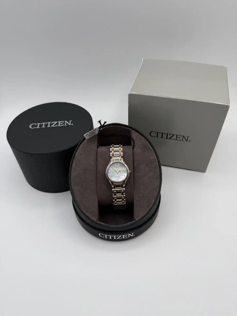 Citizen Eco-Drive EM0284-51N Women's MOP Diamond Two Tone Watch NOS Box